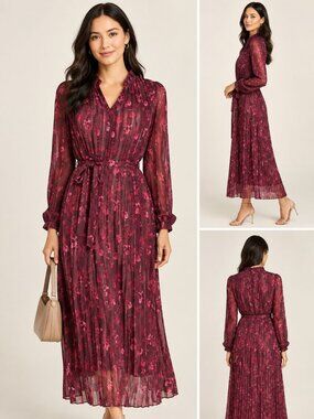 Banana‎ Republic Chiffon PLEATED Midi BOHO Dress